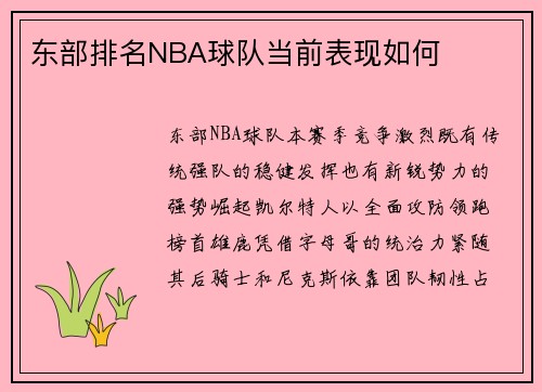 东部排名NBA球队当前表现如何