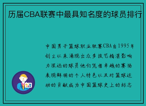 历届CBA联赛中最具知名度的球员排行